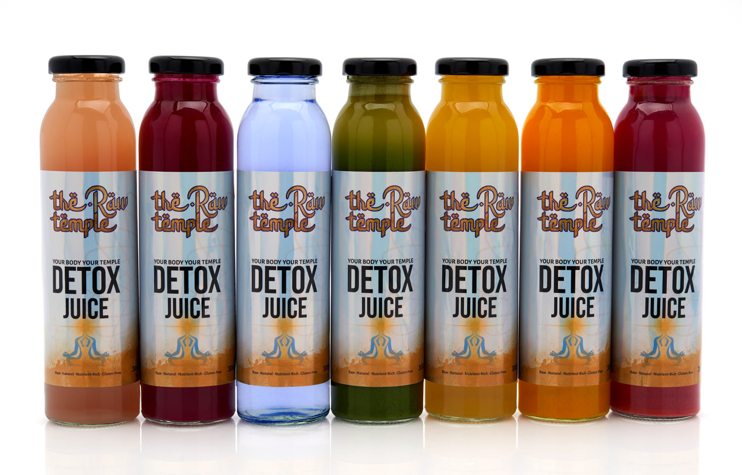 Seven Chakra Juice Detox Program - 7 colorful cold-pressed juices aligned with each chakra